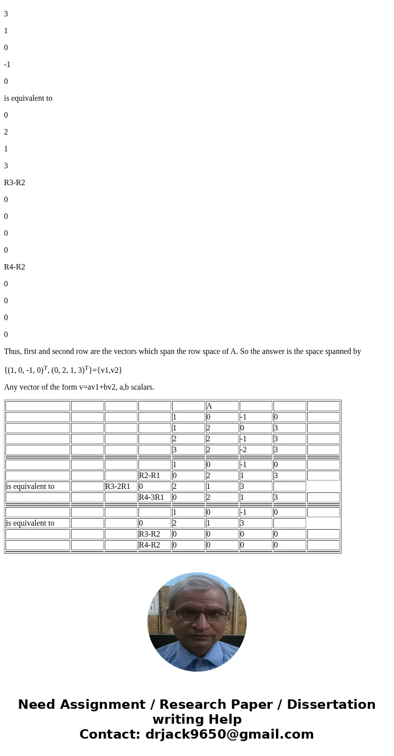 Let A be the following matrix Find all vectors that re orthogonal to the solution space of Ax=0 1 0 -1 0 1 2 0 3 2 2 -1 3 3 2 -2 3 SolutionNote: If A is an m x 