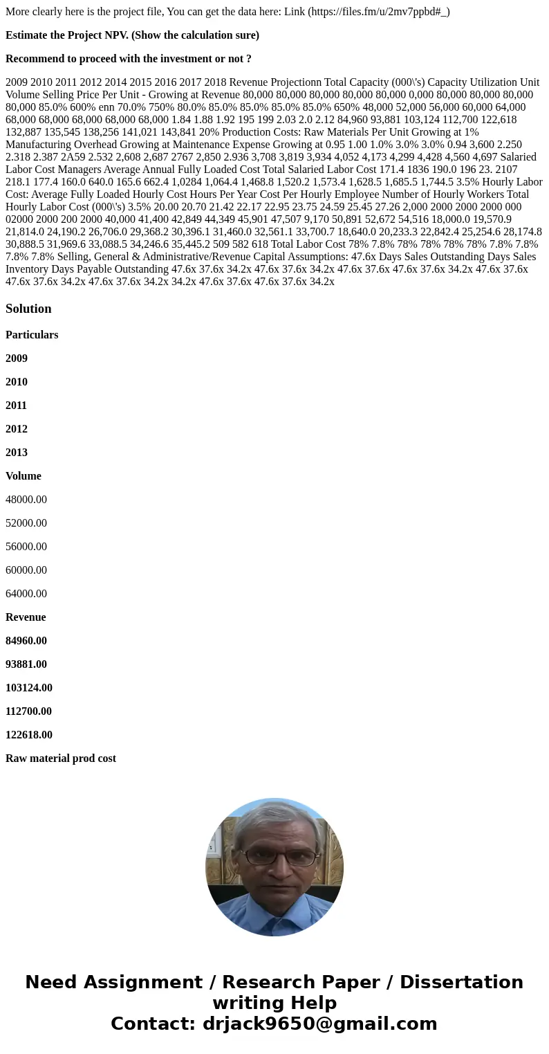 More clearly here is the project file, You can get the data here: Link (https://files.fm/u/2mv7ppbd#_) Estimate the Project NPV. (Show the calculation sure) Rec