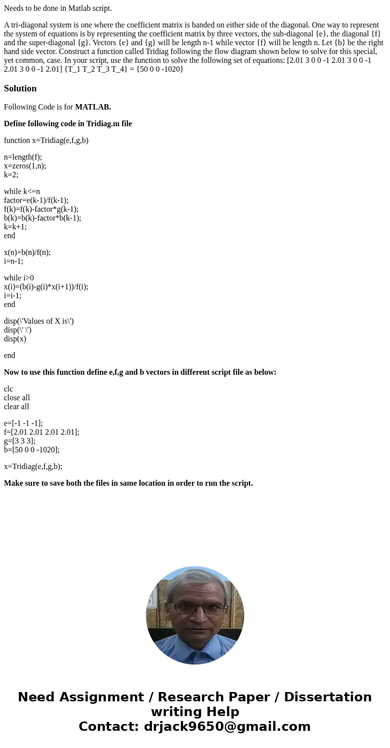 Needs to be done in Matlab script. A tri-diagonal system is one where the coefficient matrix is banded on either side of the diagonal. One way to represent the  Needs to be done in Matlab script. A tri-diagonal system is one where the coefficient matrix is banded on either side of the diagonal. One way to represent the