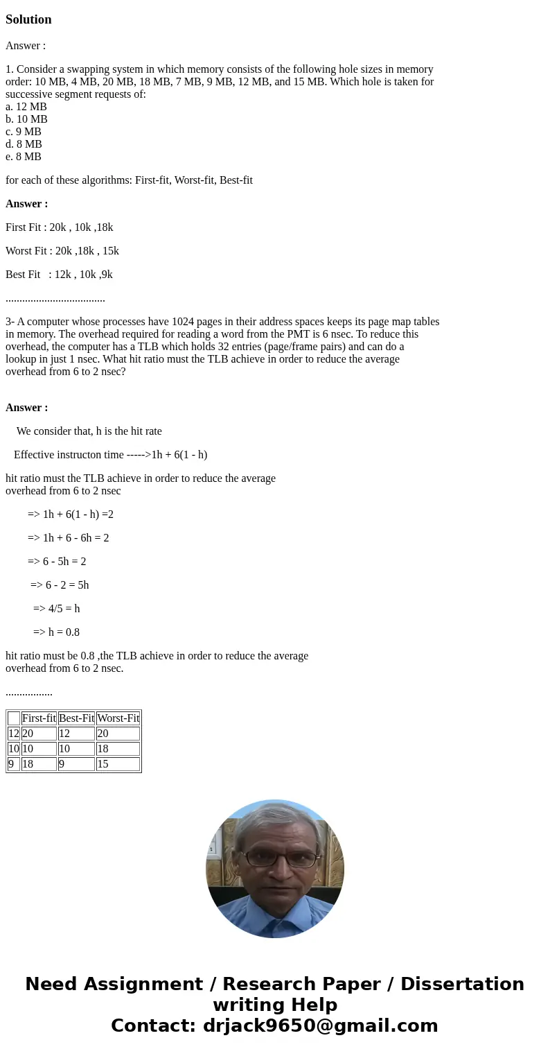 Operating systems - Memory management assignment 1. Consider a swapping system in which memory consists of the following hole sizes in memory order: 10 MB, 4 MB Operating systems - Memory management assignment 1. Consider a swapping system in which memory consists of the following hole sizes in memory order: 10 MB, 4 MB