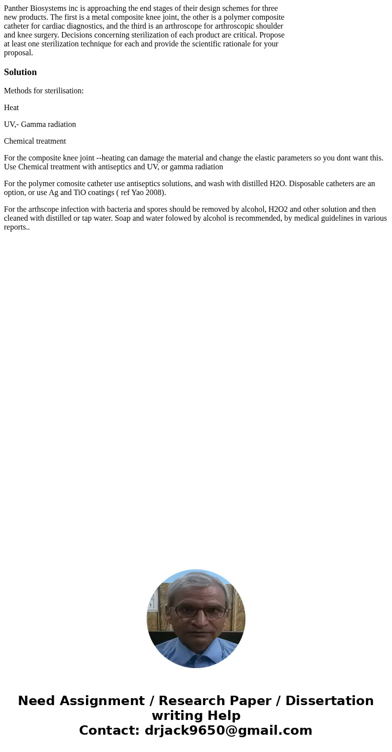 Panther Biosystems inc is approaching the end stages of their design schemes for three new products. The first is a metal composite knee joint, the other is a p