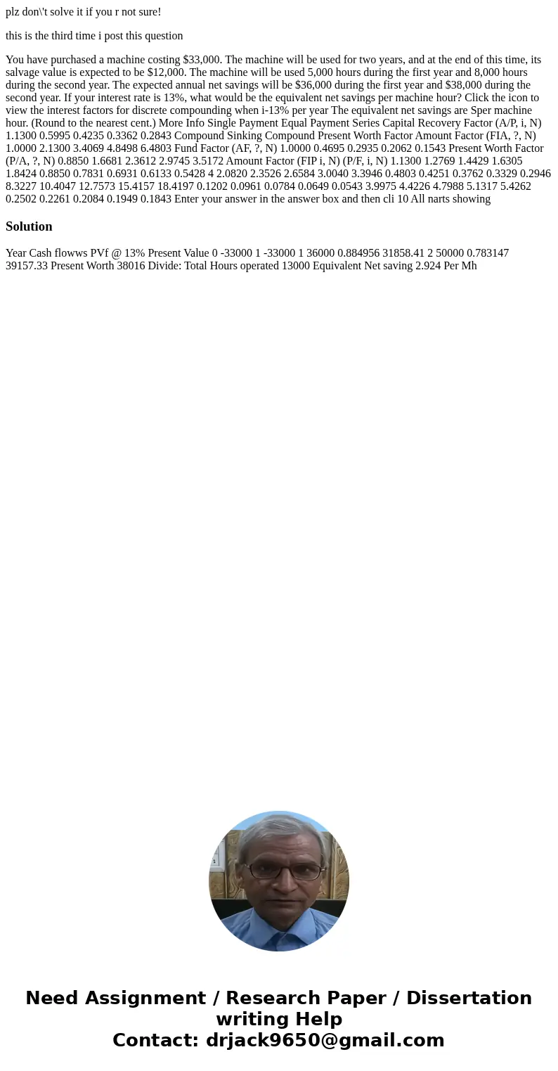 plz don\'t solve it if you r not sure! this is the third time i post this question You have purchased a machine costing $33,000. The machine will be used for tw plz don\'t solve it if you r not sure! this is the third time i post this question You have purchased a machine costing $33,000. The machine will be used for tw