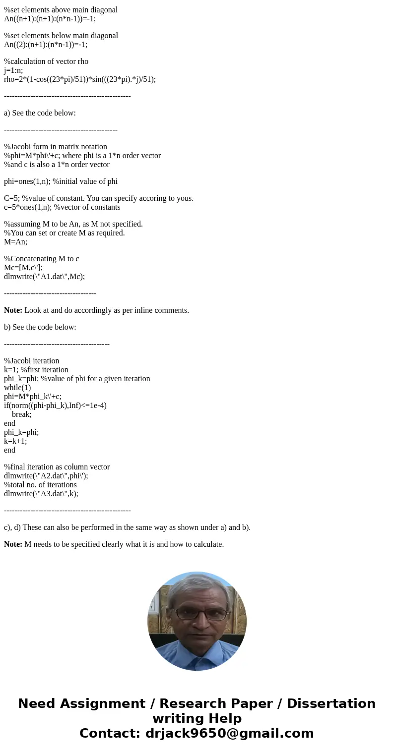  Poisson\'s Equation Consider the linear system A_n = p_1 where An is an n x n matrix with 2\'s on the main diagonal, 1\'s directly above and below the main dia