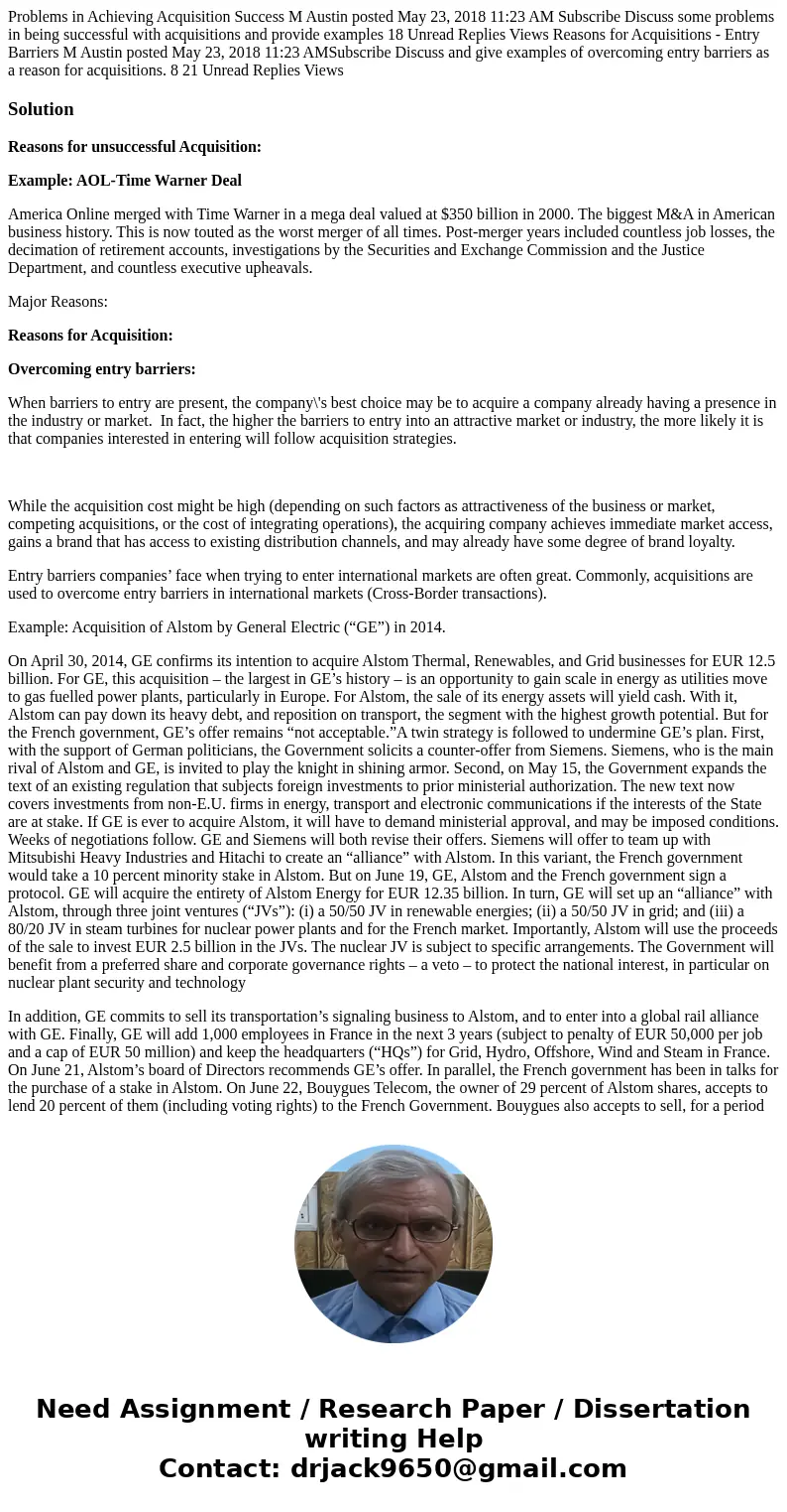  Problems in Achieving Acquisition Success M Austin posted May 23, 2018 11:23 AM Subscribe Discuss some problems in being successful with acquisitions and provi