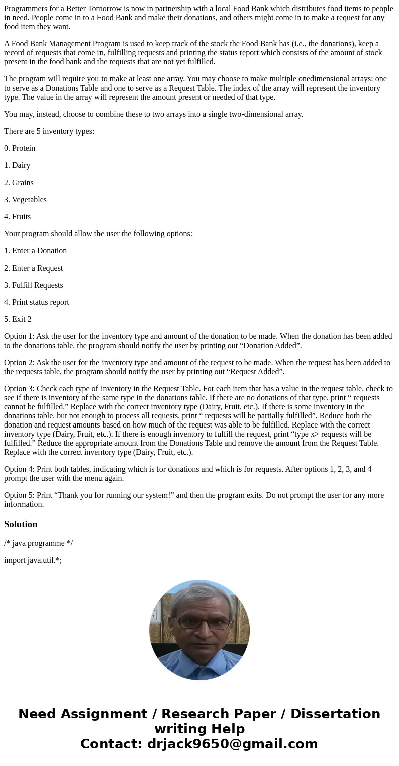 Programmers for a Better Tomorrow is now in partnership with a local Food Bank which distributes food items to people in need. People come in to a Food Bank and