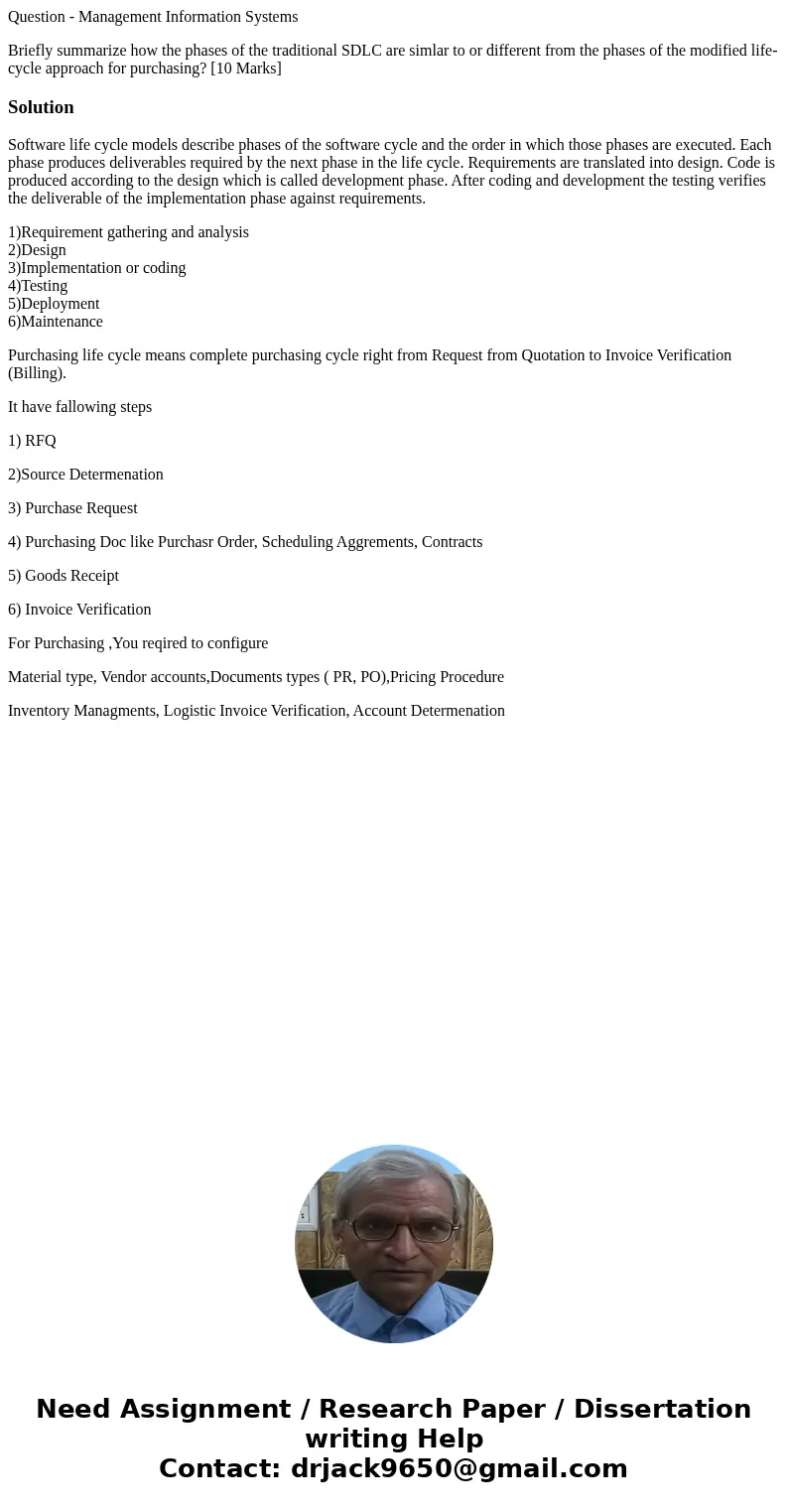 Question - Management Information Systems Briefly summarize how the phases of the traditional SDLC are simlar to or different from the phases of the modified li