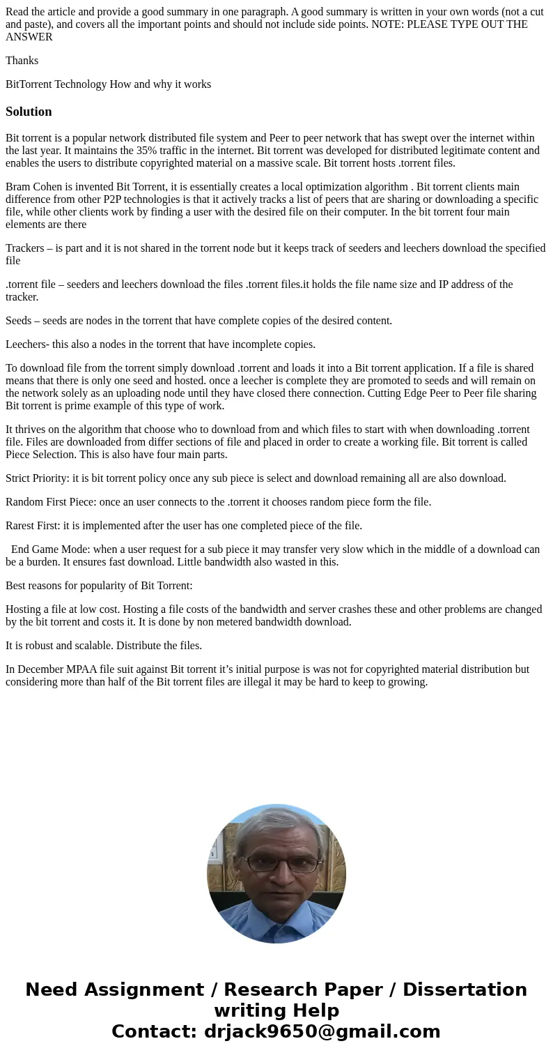 Read the article and provide a good summary in one paragraph. A good summary is written in your own words (not a cut and paste), and covers all the important po Read the article and provide a good summary in one paragraph. A good summary is written in your own words (not a cut and paste), and covers all the important po