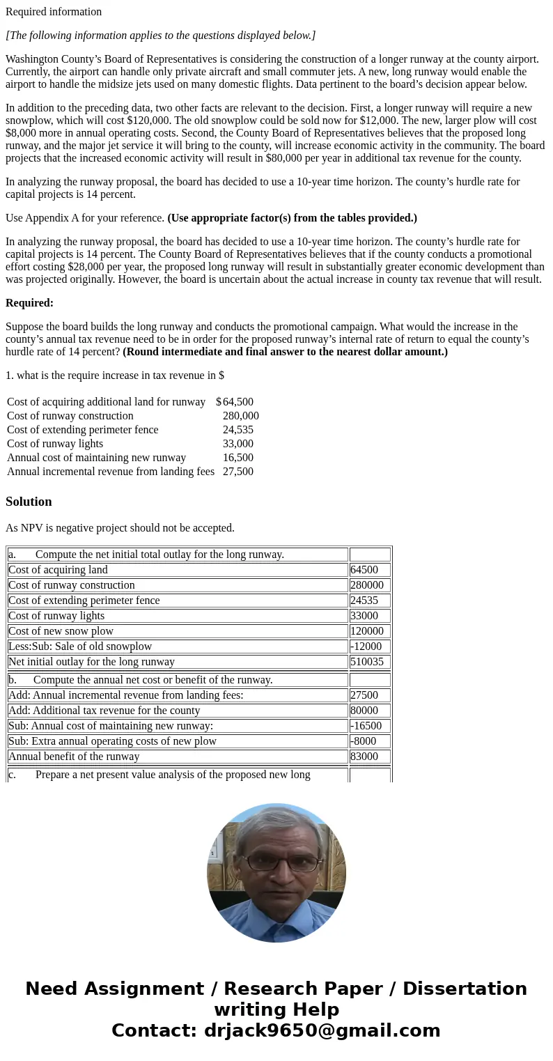 Required information [The following information applies to the questions displayed below.] Washington County’s Board of Representatives is considering the const