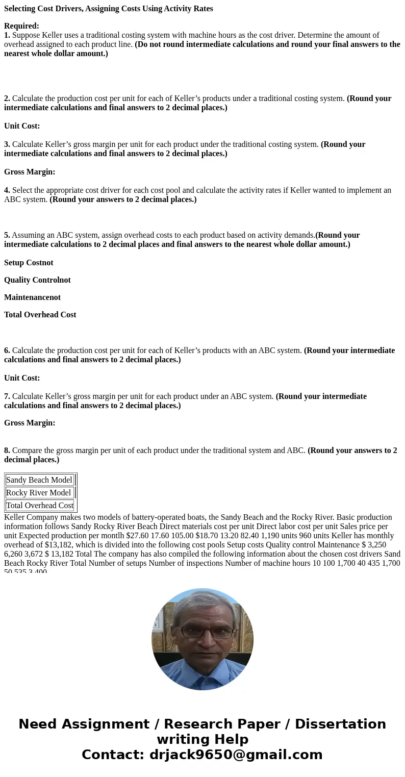 Selecting Cost Drivers, Assigning Costs Using Activity Rates Required: 1. Suppose Keller uses a traditional costing system with machine hours as the cost driver
