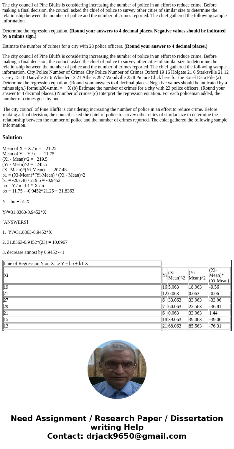 The city council of Pine Bluffs is considering increasing the number of police in an effort to reduce crime. Before making a final decision, the council asked t