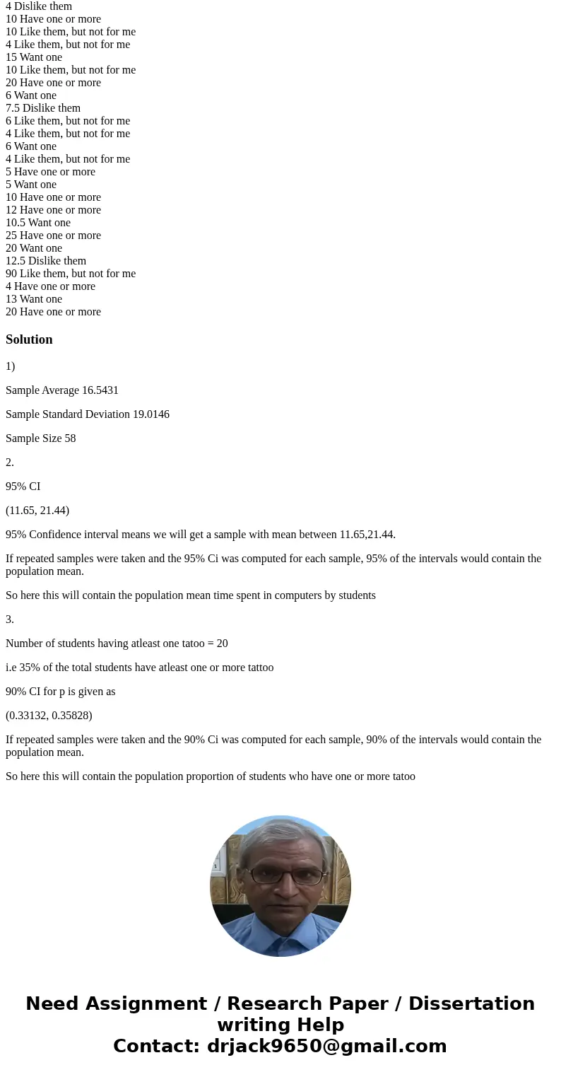 The data set at the end of this hand out includes the results of a survey given to my statistics students during the Fall 2012 semester. Use this data set to an