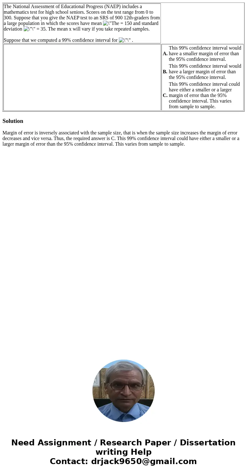 The National Assessment of Educational Progress (NAEP) includes a mathematics test for high school seniors. Scores on the test range from 0 to 300. Suppose tha  The National Assessment of Educational Progress (NAEP) includes a mathematics test for high school seniors. Scores on the test range from 0 to 300. Suppose tha