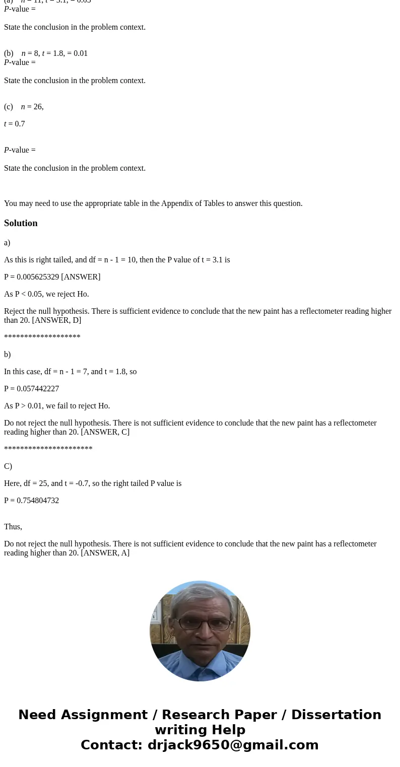 The paint used to make lines on roads must reflect enough light to be clearly visible at night. Let denote the true average reflectometer reading for a new type