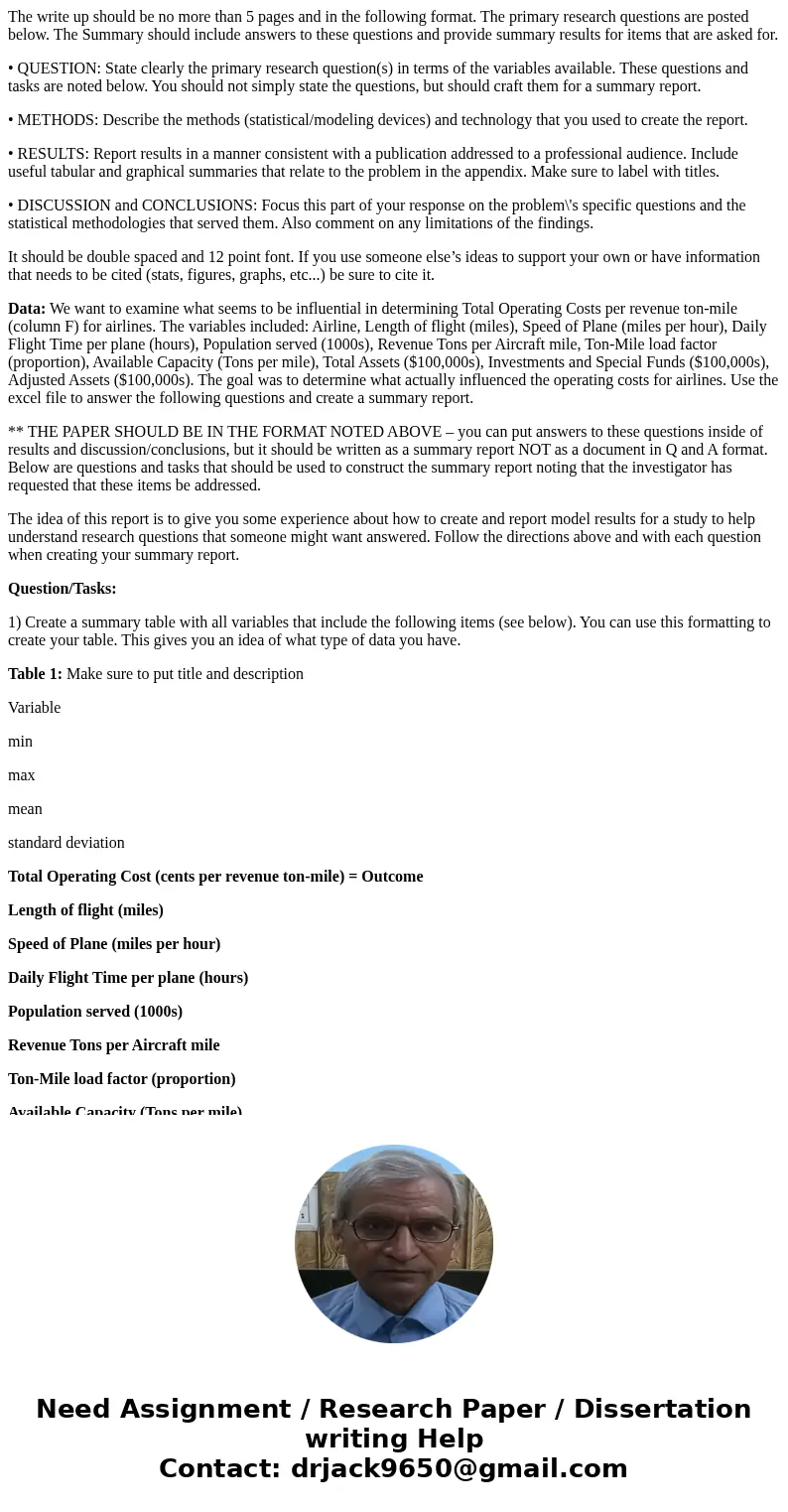 The write up should be no more than 5 pages and in the following format. The primary research questions are posted below. The Summary should include answers to 