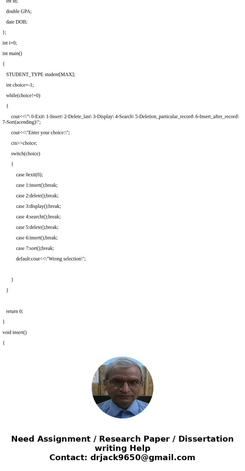  This is my code but not complete, please complete my code related by lab#4 And i wans results for output in black screen. #include<iostream> #include<
