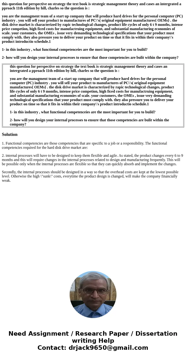 this question for perspective on strategy the text book is strategic management theory and cases an intergrated a pproach 11th edition by hill, charles so the q