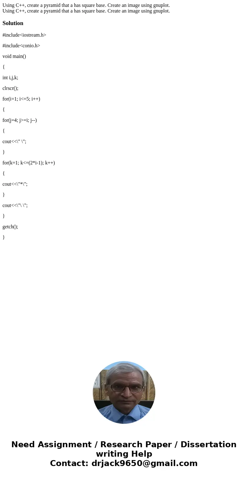 Using C++, create a pyramid that a has square base. Create an image using gnuplot. Using C++, create a pyramid that a has square base. Create an image using gn  Using C++, create a pyramid that a has square base. Create an image using gnuplot. Using C++, create a pyramid that a has square base. Create an image using gn