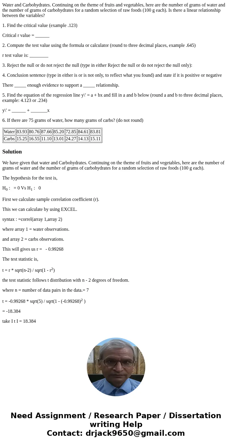 Water and Carbohydrates. Continuing on the theme of fruits and vegetables, here are the number of grams of water and the number of grams of carbohydrates for a 