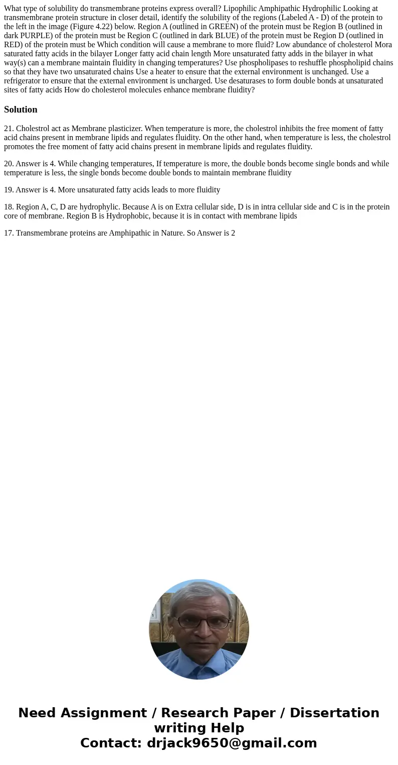  What type of solubility do transmembrane proteins express overall? Lipophilic Amphipathic Hydrophilic Looking at transmembrane protein structure in closer deta