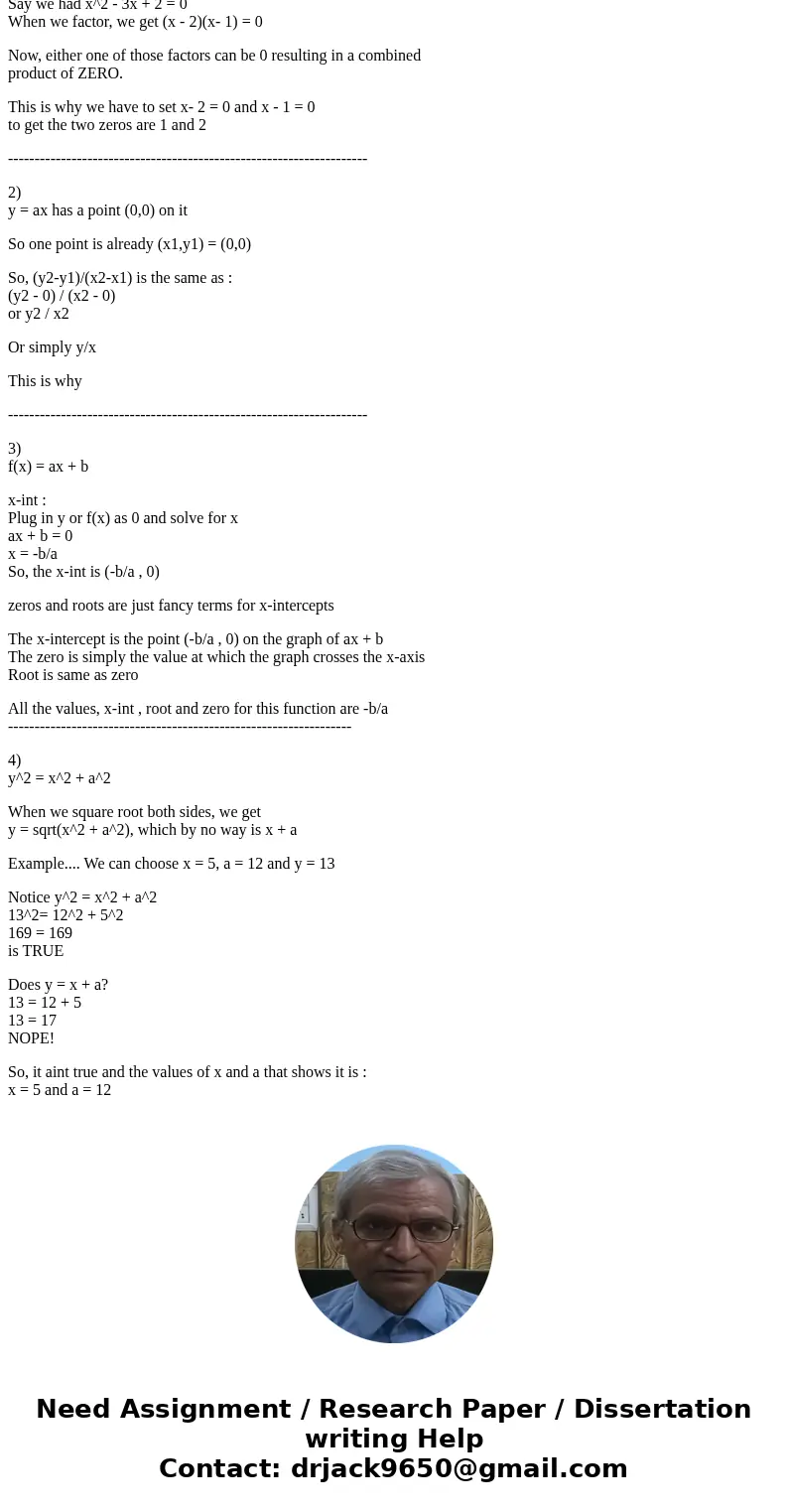 Why do we set each factor equal to 0 and then solve for x when solving a quadratic equation? We define the slope of a line as delta y/delta x or y_2 - y_1/x_2   Why do we set each factor equal to 0 and then solve for x when solving a quadratic equation? We define the slope of a line as delta y/delta x or y_2 - y_1/x_2