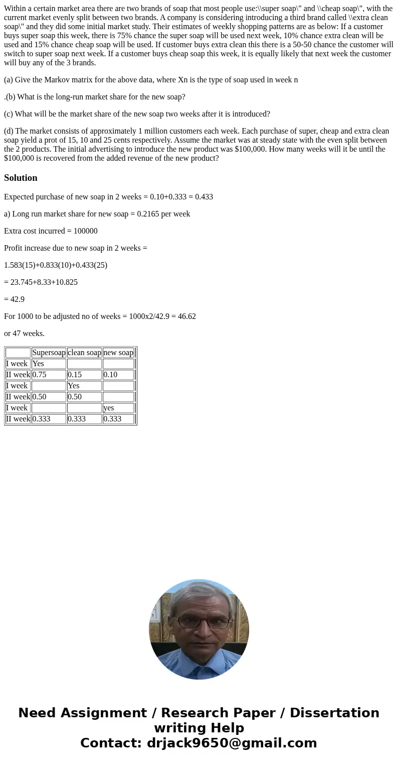 Within a certain market area there are two brands of soap that most people use:\\super soap\ Within a certain market area there are two brands of soap that most people use:\\super soap\