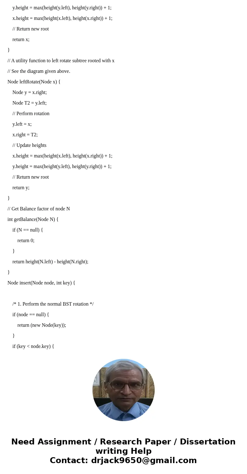 write a method to generate AVL tree of height h wth fewest nodes and what is the running time of your methodSolutionclass Node { int key, height; Node left, rig
