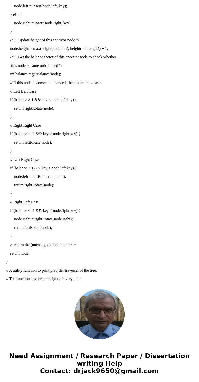 write a method to generate AVL tree of height h wth fewest nodes and what is the running time of your methodSolutionclass Node { int key, height; Node left, rig