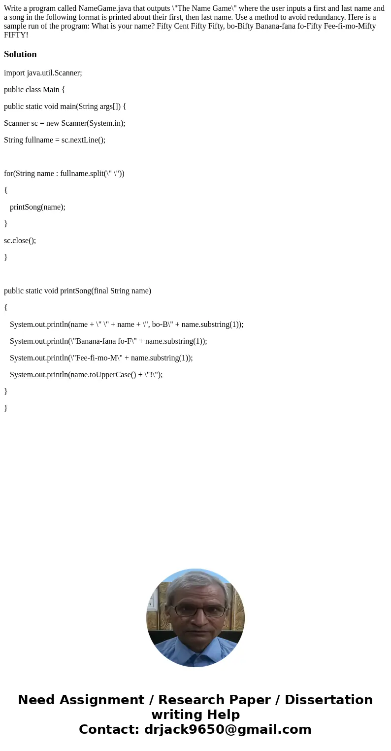 Write a program called NameGame.java that outputs \  Write a program called NameGame.java that outputs \