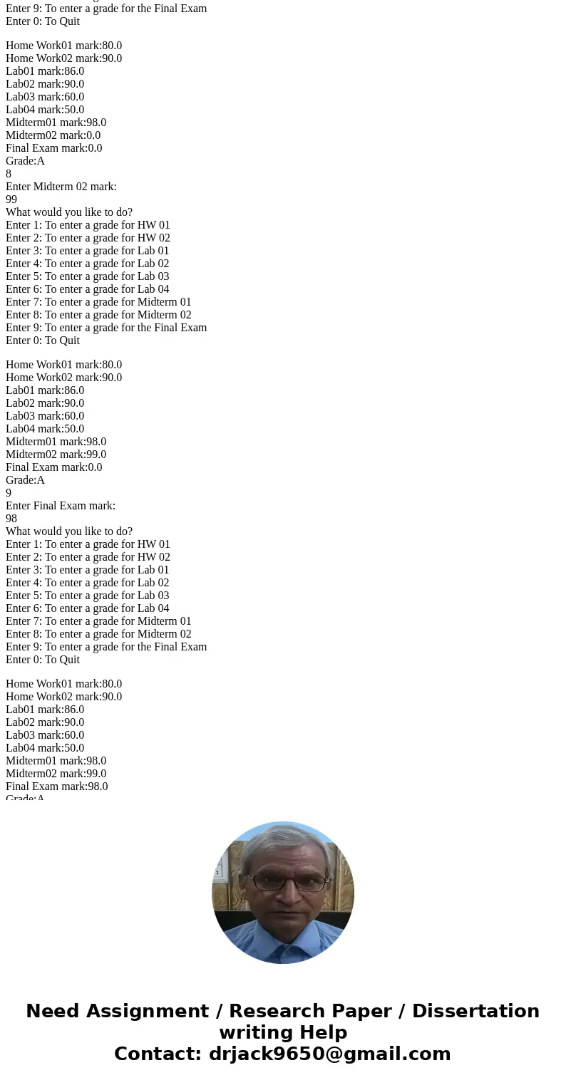 Write a program Grader that that will be used by a program driver to enter in grades that a student has earned and the prints out their final grade. In this par Write a program Grader that that will be used by a program driver to enter in grades that a student has earned and the prints out their final grade. In this par