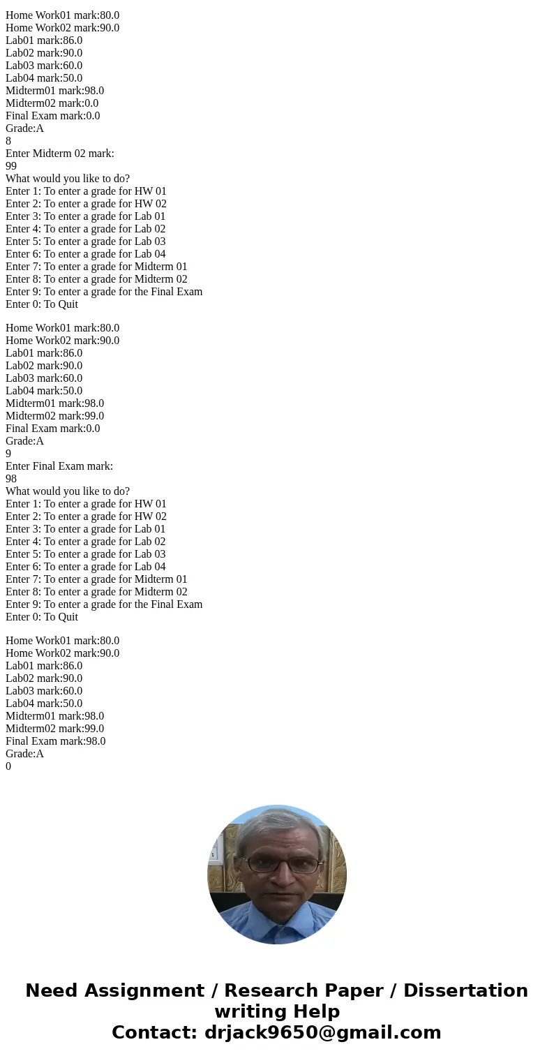 Write a program Grader that that will be used by a program driver to enter in grades that a student has earned and the prints out their final grade. In this par Write a program Grader that that will be used by a program driver to enter in grades that a student has earned and the prints out their final grade. In this par