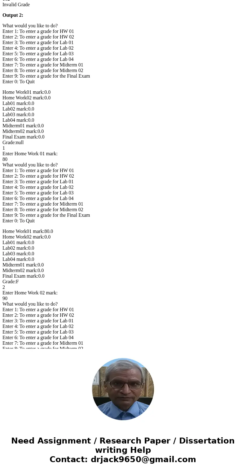Write a program Grader that that will be used by a program driver to enter in grades that a student has earned and the prints out their final grade. In this par Write a program Grader that that will be used by a program driver to enter in grades that a student has earned and the prints out their final grade. In this par