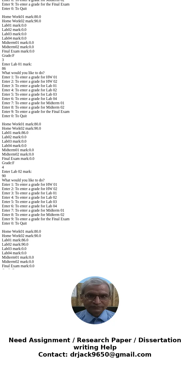 Write a program Grader that that will be used by a program driver to enter in grades that a student has earned and the prints out their final grade. In this par Write a program Grader that that will be used by a program driver to enter in grades that a student has earned and the prints out their final grade. In this par