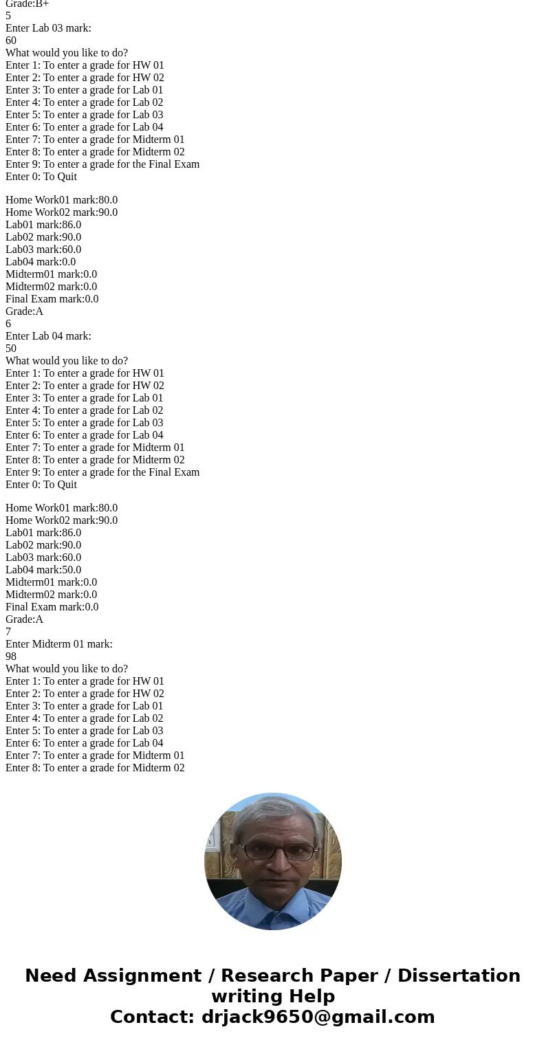 Write a program Grader that that will be used by a program driver to enter in grades that a student has earned and the prints out their final grade. In this par Write a program Grader that that will be used by a program driver to enter in grades that a student has earned and the prints out their final grade. In this par