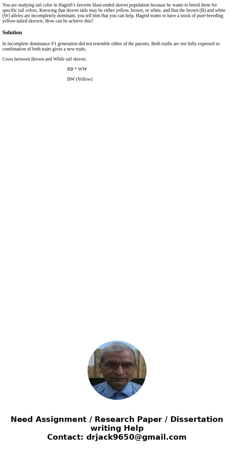 You are studying tail color in Hagrid\'s favorite blast-ended skrewt population because he wants to breed them for specific tail colors. Knowing that skrewt tai