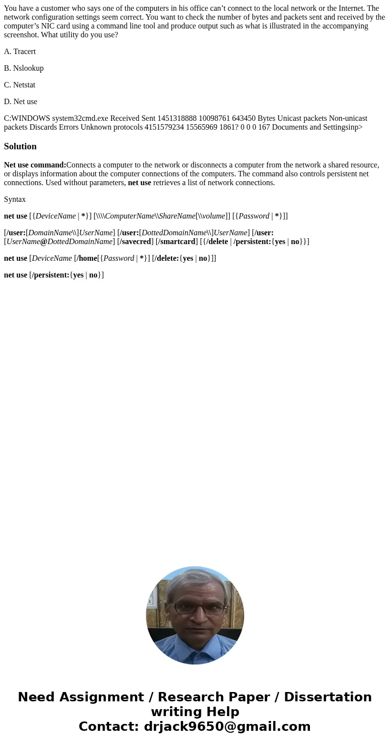 You have a customer who says one of the computers in his office can’t connect to the local network or the Internet. The network configuration settings seem corr