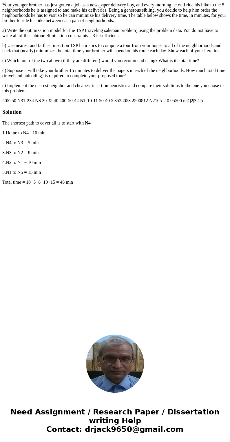 Your younger brother has just gotten a job as a newspaper delivery boy, and every morning he will ride his bike to the 5 neighborhoods he is assigned to and mak