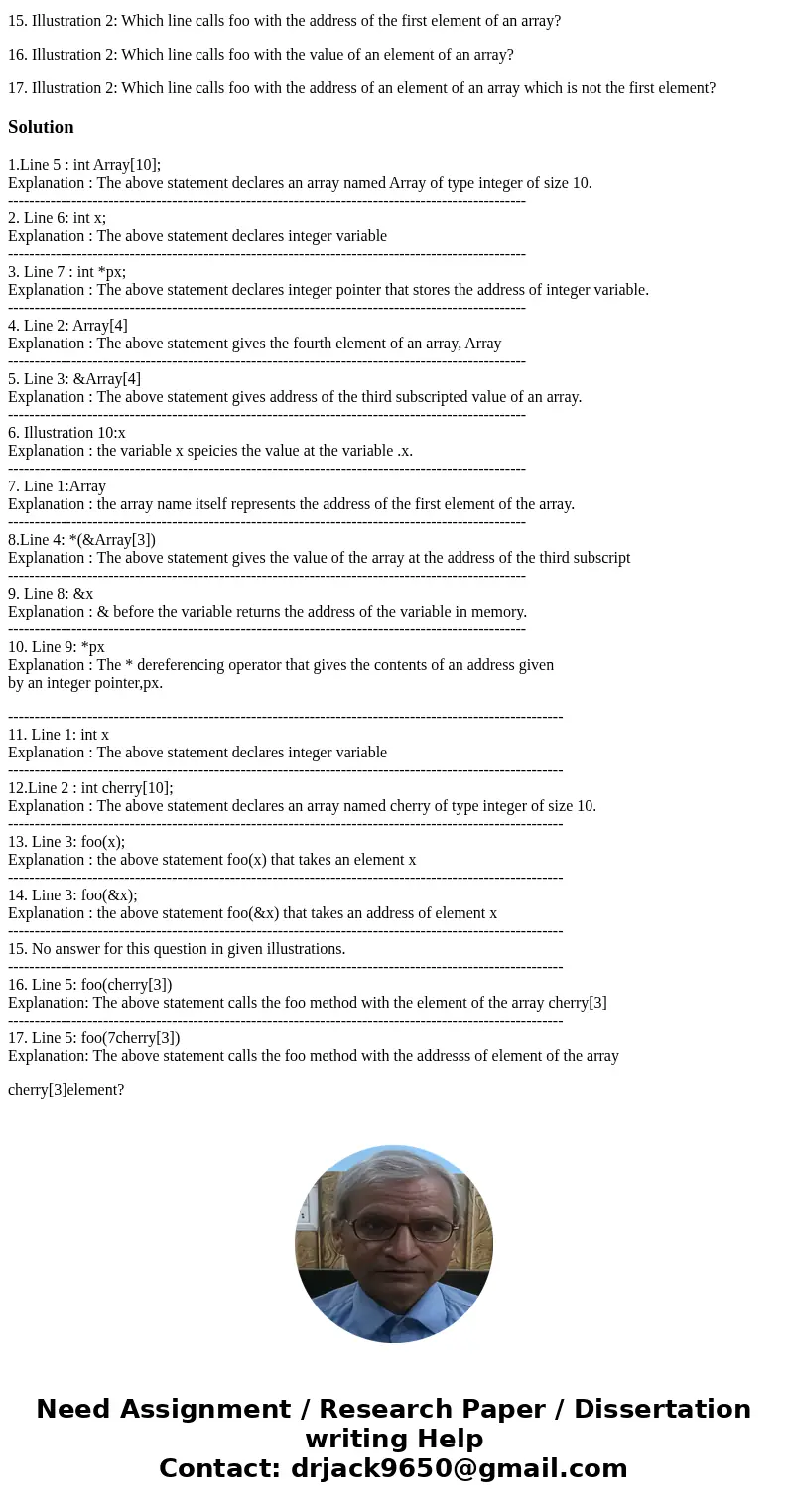 1. Array 2. Array[3] 3. &Array[3] 4. *(&Array[3]) 5. int Array[10]; 6. int x; 7. int* px; 8. &x 9. *px 10. x Illustration 1: Declarations and Refere