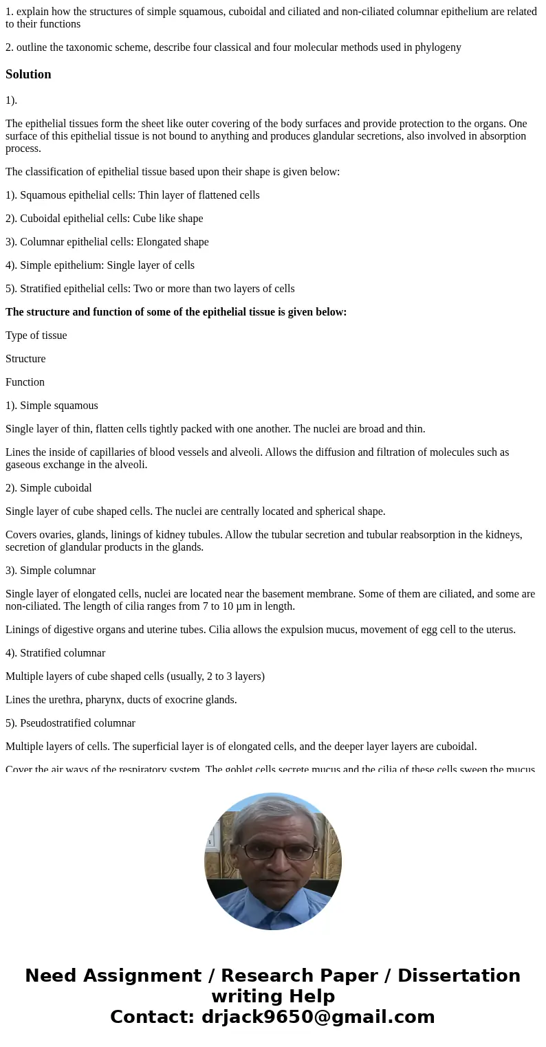 1. explain how the structures of simple squamous, cuboidal and ciliated and non-ciliated columnar epithelium are related to their functions 2. outline the taxon 1. explain how the structures of simple squamous, cuboidal and ciliated and non-ciliated columnar epithelium are related to their functions 2. outline the taxon