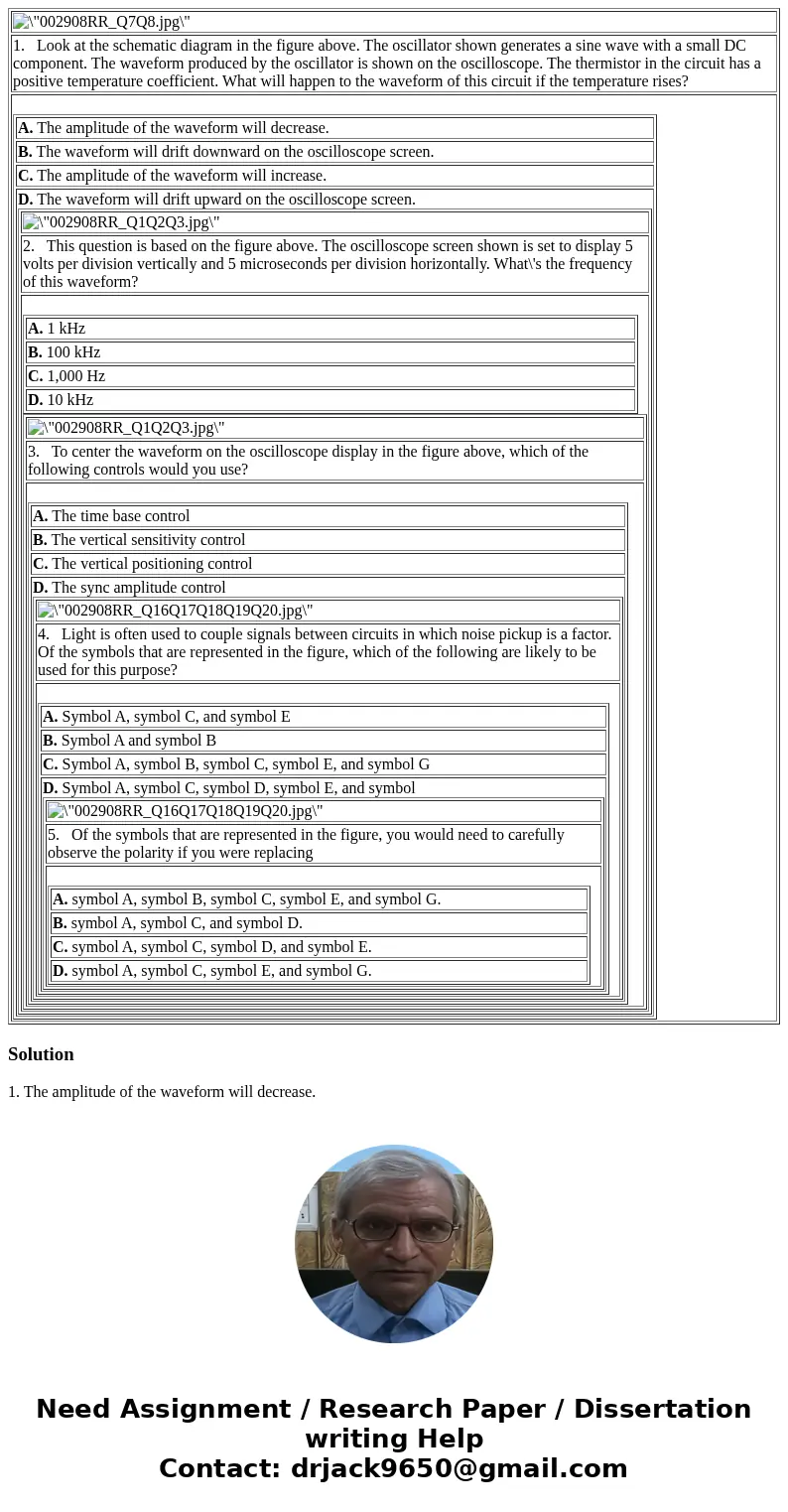  1. Look at the schematic diagram in the figure above. The oscillator shown generates a sine wave with a small DC component. The waveform produced by the oscill