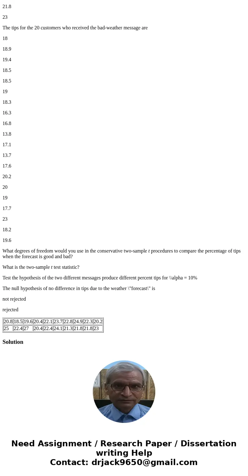 (21.35) Researchers gave 20 index cards to a waitress at an Italian restaurant in New Jersey. Before delivering the bill to each customer, the waitress randomly (21.35) Researchers gave 20 index cards to a waitress at an Italian restaurant in New Jersey. Before delivering the bill to each customer, the waitress randomly