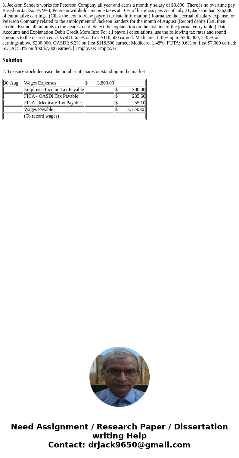 3. Jackson Sanders works for Peterson Company all year and earns a monthly salary of $3,800. There is no overtime pay. Based on Jackson\'s W-4, Peterson withho  3. Jackson Sanders works for Peterson Company all year and earns a monthly salary of $3,800. There is no overtime pay. Based on Jackson\'s W-4, Peterson withho