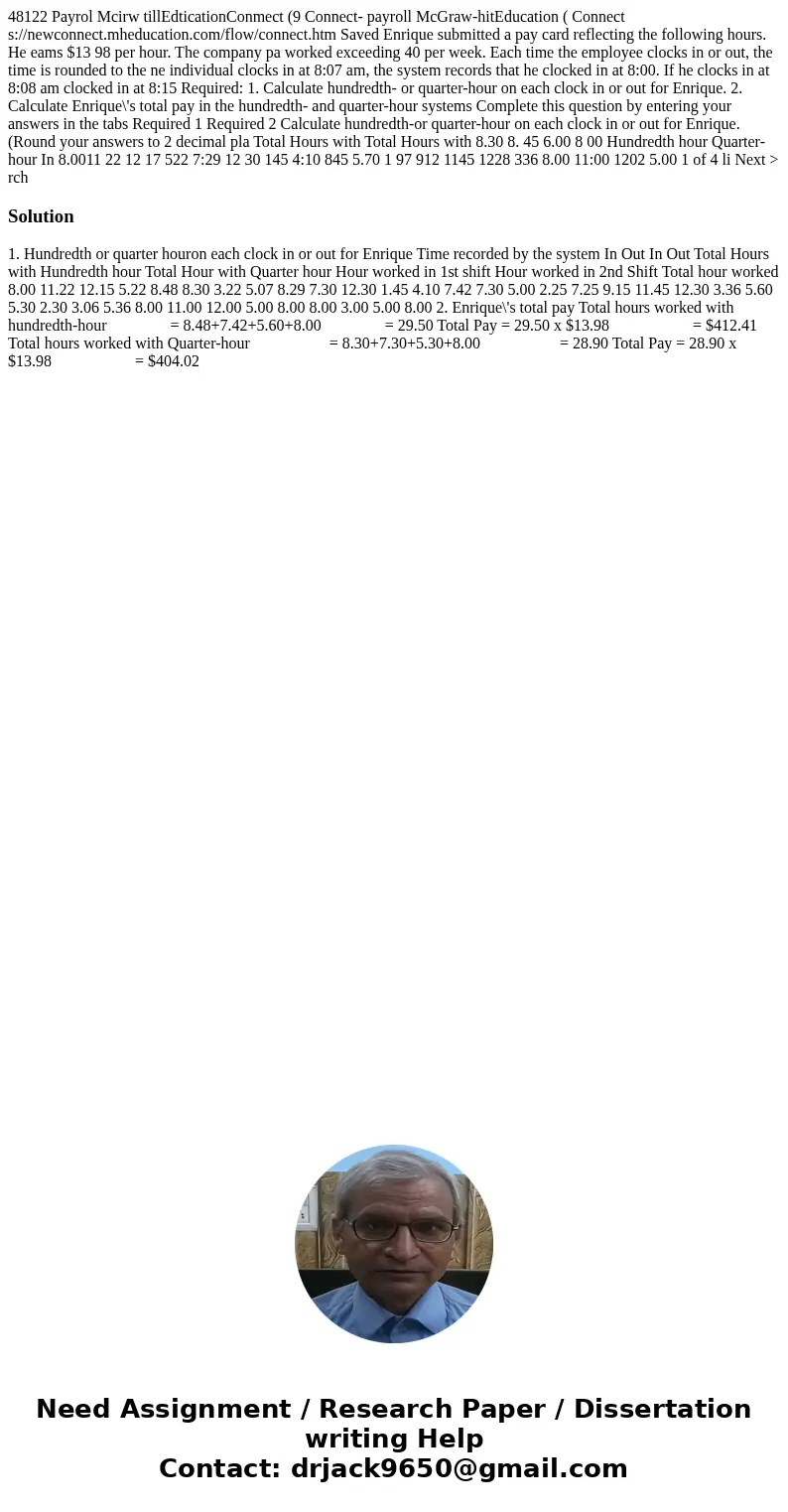  48122 Payrol Mcirw tillEdticationConmect (9 Connect- payroll McGraw-hitEducation ( Connect s://newconnect.mheducation.com/flow/connect.htm Saved Enrique submit