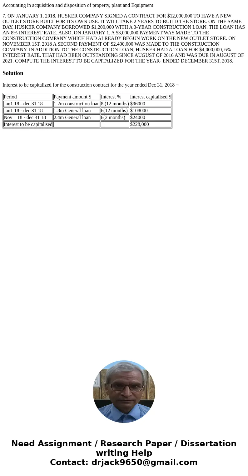 Accounting in acquisition and disposition of property, plant and Equipment 7. ON JANUARY 1, 2018, HUSKER COMPANY SIGNED A CONTRACT FOR $12,000,000 TO HAVE A NEW Accounting in acquisition and disposition of property, plant and Equipment 7. ON JANUARY 1, 2018, HUSKER COMPANY SIGNED A CONTRACT FOR $12,000,000 TO HAVE A NEW