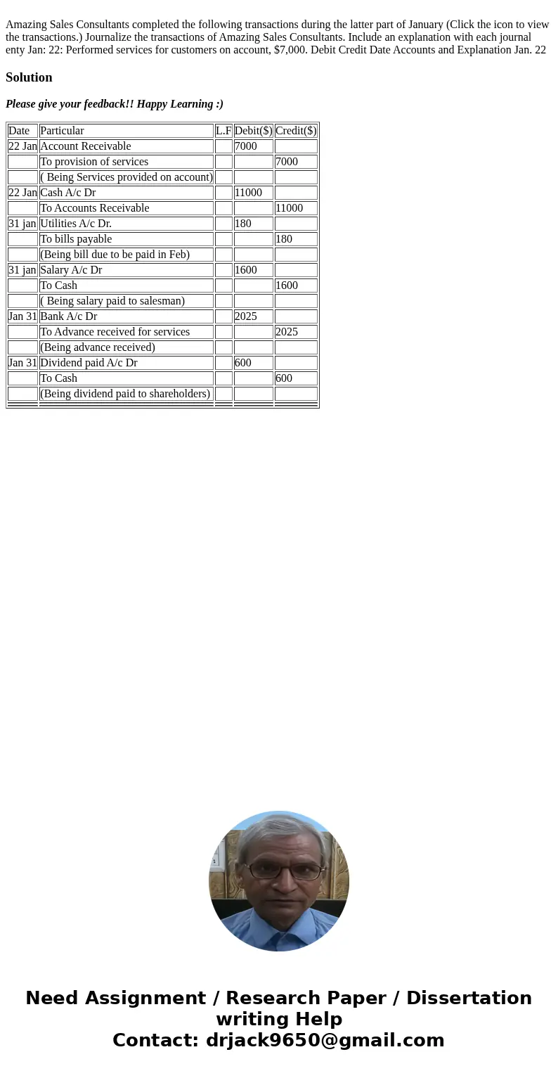 Amazing Sales Consultants completed the following transactions during the latter part of January (Click the icon to view the transactions.) Journalize the tran  Amazing Sales Consultants completed the following transactions during the latter part of January (Click the icon to view the transactions.) Journalize the tran