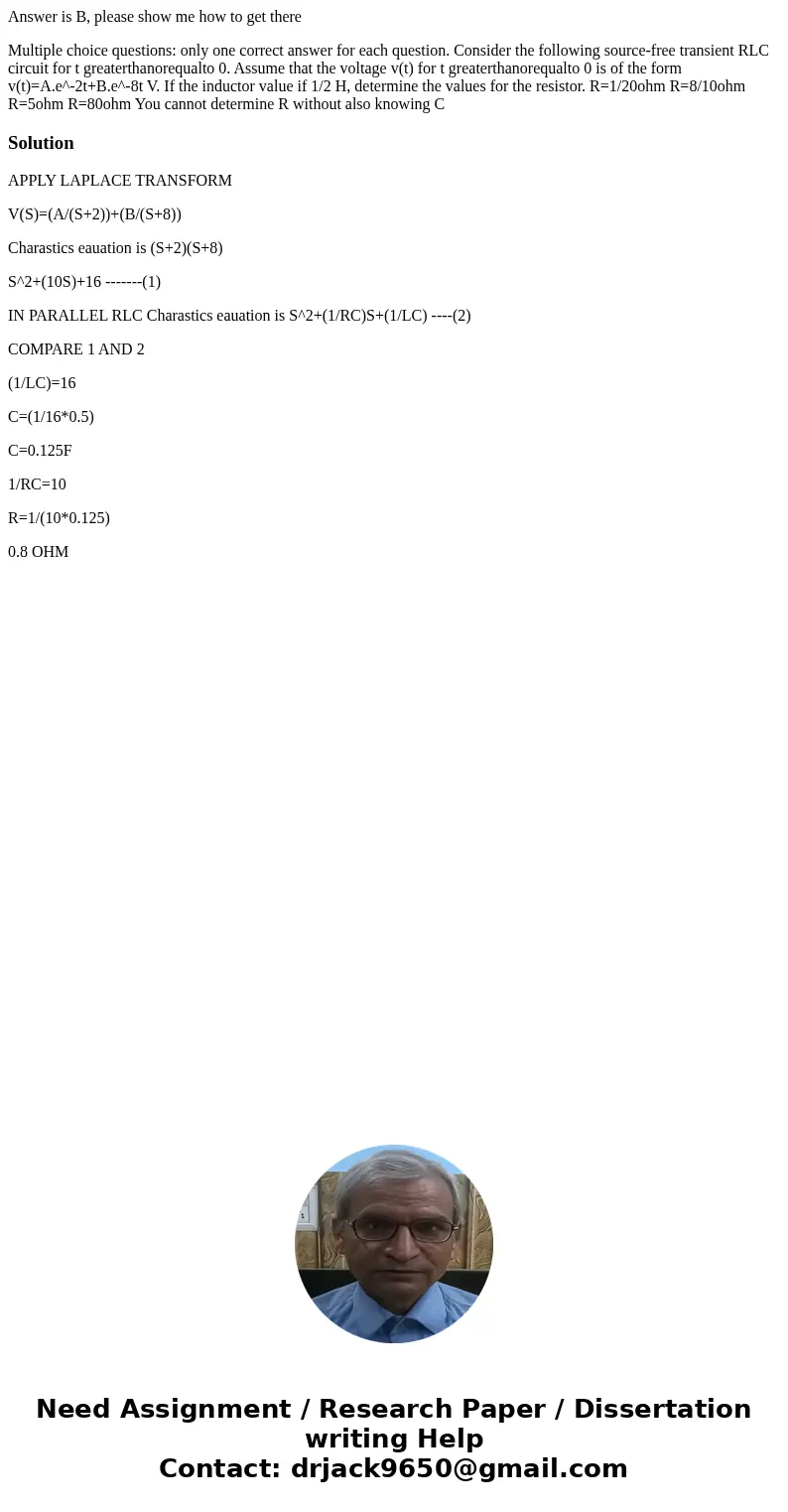 Answer is B, please show me how to get there Multiple choice questions: only one correct answer for each question. Consider the following source-free transient  Answer is B, please show me how to get there Multiple choice questions: only one correct answer for each question. Consider the following source-free transient