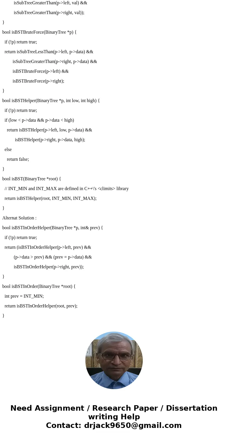  Assume there is an implementation of binary tree ADI such that one can access its root, the key stored in each node, and the left and the right child of each n