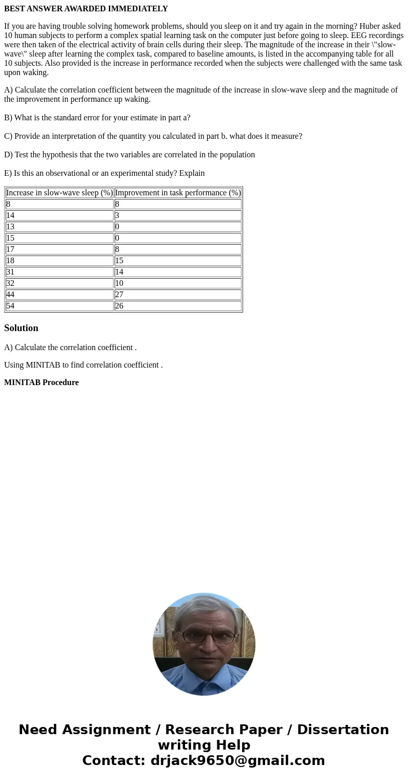 BEST ANSWER AWARDED IMMEDIATELY If you are having trouble solving homework problems, should you sleep on it and try again in the morning? Huber asked 10 human s