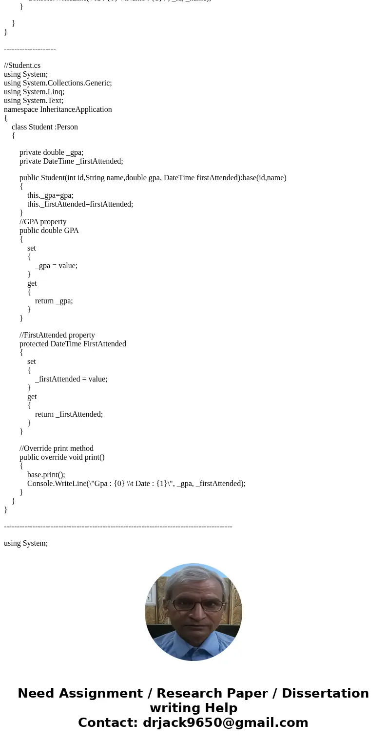C# 1. Base Class Create a class with these fields: id - int, protected name - string, protected --- Properties ID - get Name - get, protected set --- Methods: v C# 1. Base Class Create a class with these fields: id - int, protected name - string, protected --- Properties ID - get Name - get, protected set --- Methods: v