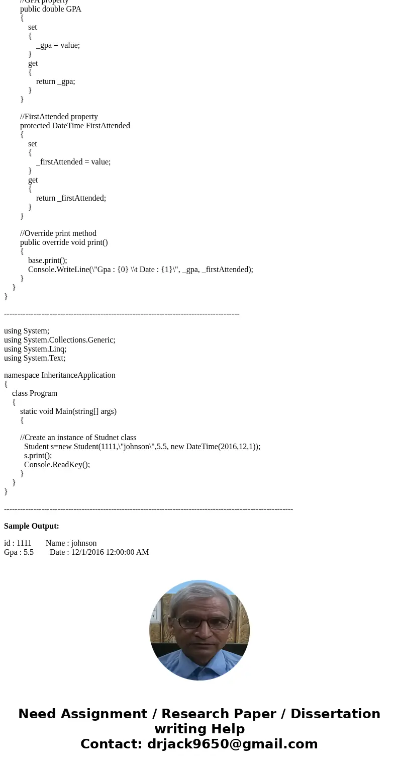 C# 1. Base Class Create a class with these fields: id - int, protected name - string, protected --- Properties ID - get Name - get, protected set --- Methods: v C# 1. Base Class Create a class with these fields: id - int, protected name - string, protected --- Properties ID - get Name - get, protected set --- Methods: v
