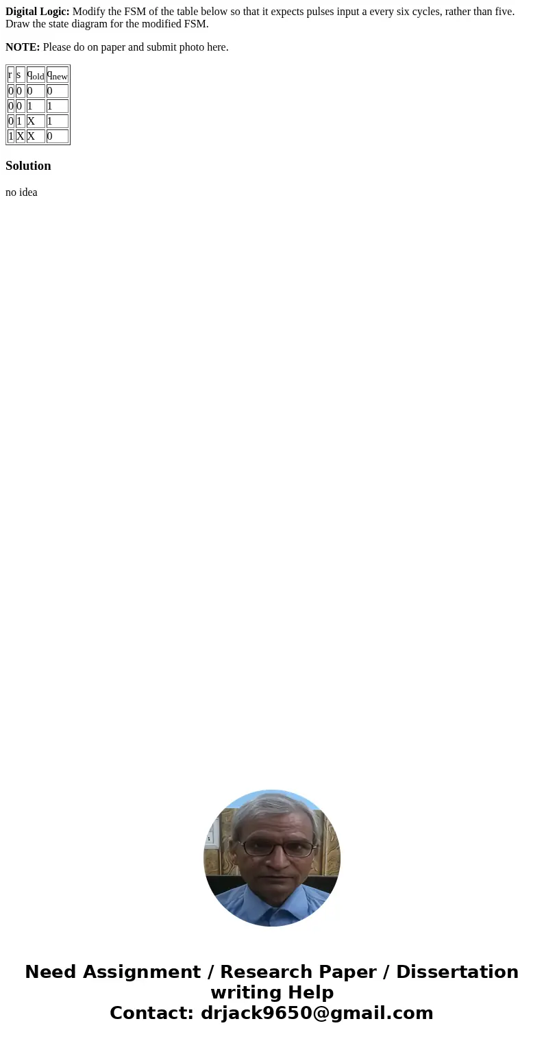Digital Logic: Modify the FSM of the table below so that it expects pulses input a every six cycles, rather than five. Draw the state diagram for the modified F Digital Logic: Modify the FSM of the table below so that it expects pulses input a every six cycles, rather than five. Draw the state diagram for the modified F